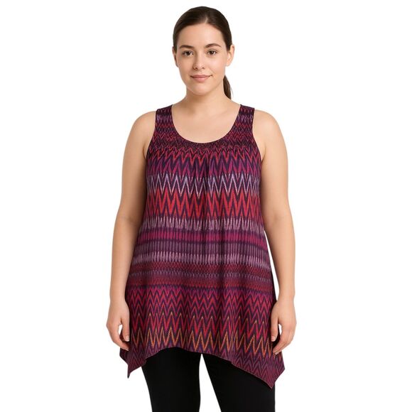 Fashion Bug X-Large Sleeveless Tunic Swing Top Multi Color Ikat Inspired Print - Picture 1 of 9